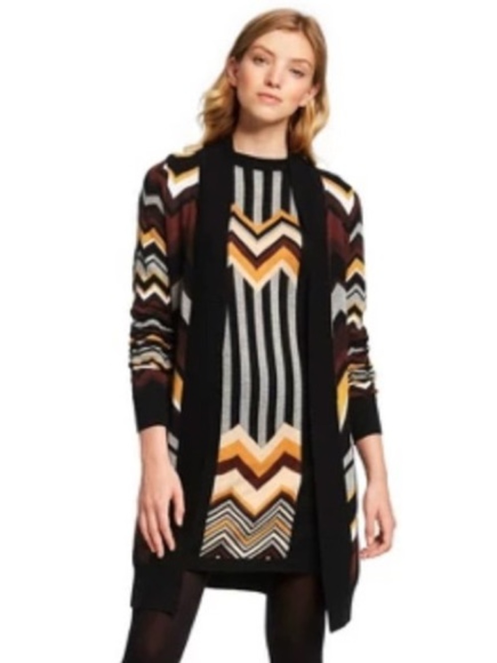 Missoni for Target Chevron Open-Front Cardigan in Brown, Black, Mustard & Gray